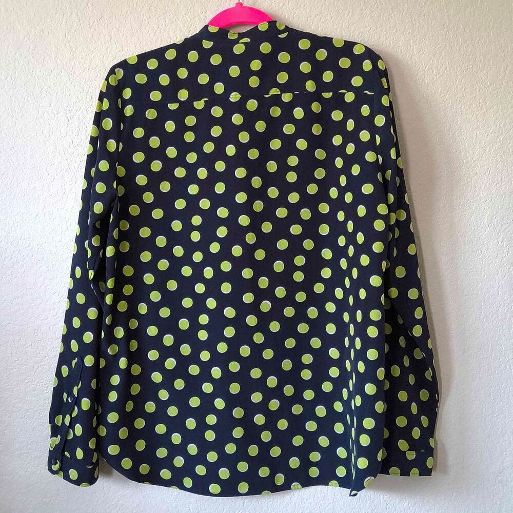 GAP Navy Blue Lime Green Twee Polka Dot Popover Blouse Tunic Shirt Womens M - Picture 2 of 5